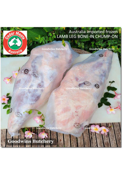 Lamb LEG BONE-IN CHUMP-ON frozen Australia CEDAR MEATS WHOLE CUTS +/- 5.5kg 53x25x13cm HUGE! (price/kg)